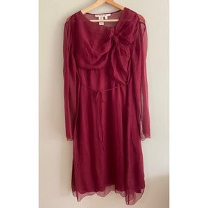 Max Studio L Elegant Dark Red Silk Dress